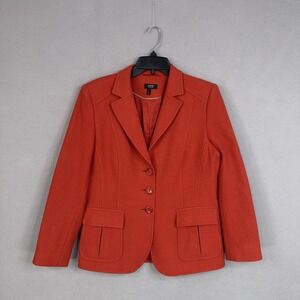 Basler Blazer Womens 40 Orange Wool Elbow Patch Back Pleat Black Label Jacket